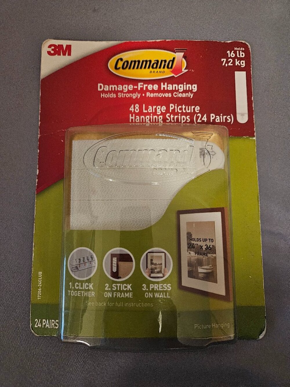 3M Command Damage-Free Hanging Strips ( 24 Pairs ) 16 lbs 17206
